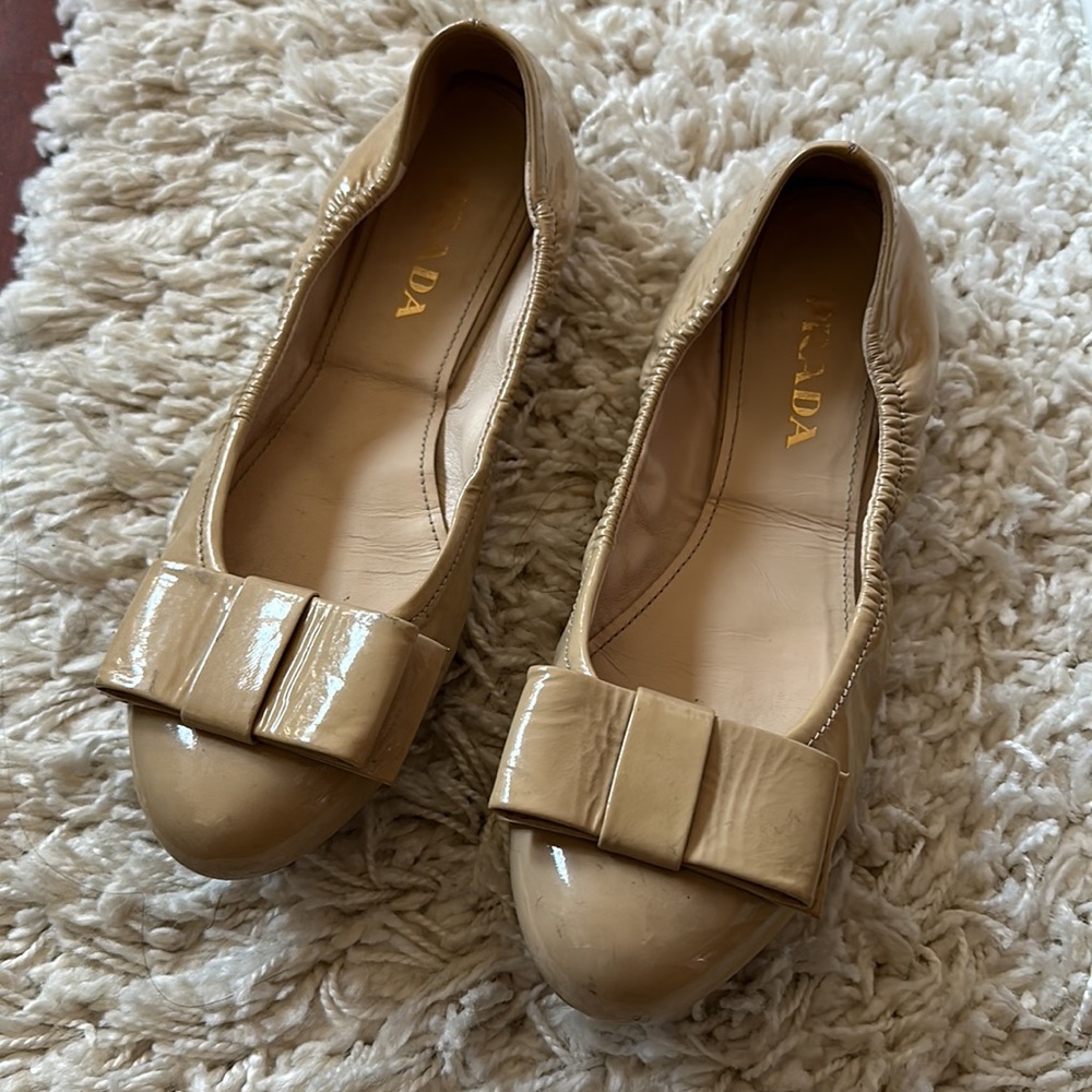 Prada leather bow ballerina flats